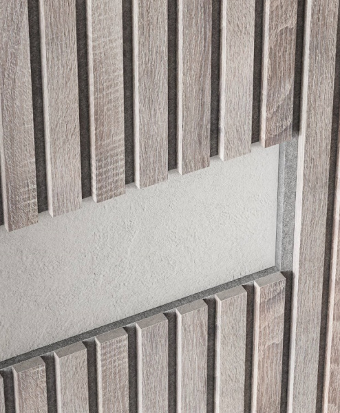 Акустическая панель, черный войлок, 2750х600х19мм, рейки МДФ дуб Дымчатый